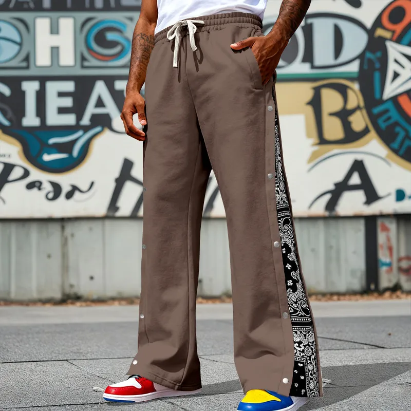 Men'S Fashion Casual Autumn Hip-Hop Stitching Cashew Flower Printed Straight Pants
