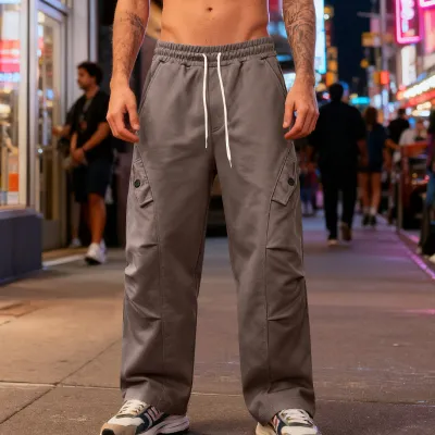 Men'S Fashion Casual Autumn Solid Color Wide Leg Straight Pants