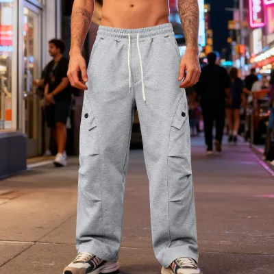 Men'S Fashion Casual Autumn Solid Color Wide Leg Straight Pants