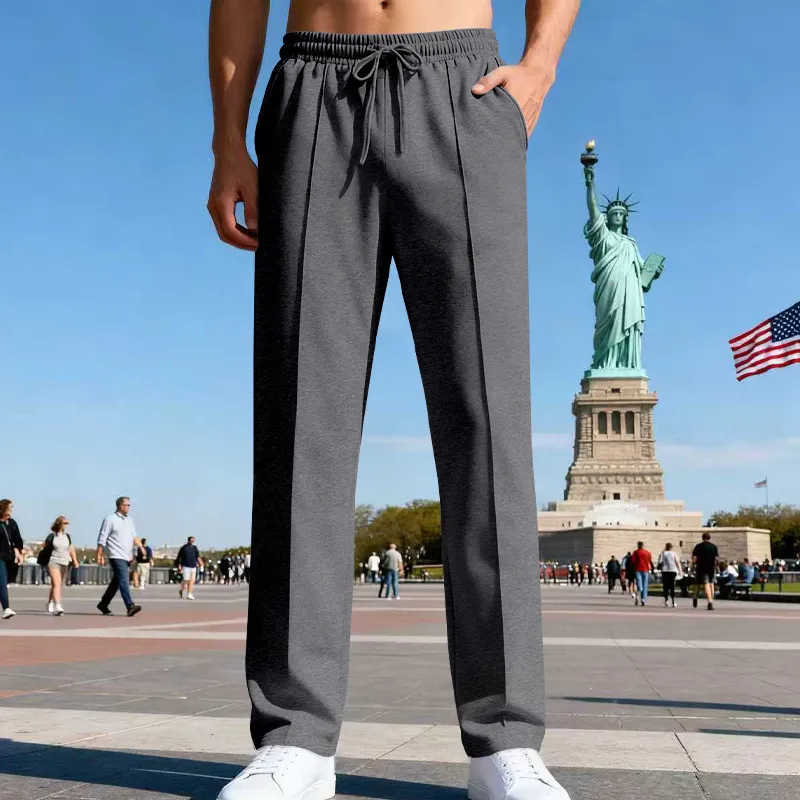Men'S Fashion Casual Solid Color Loose Straight Pants