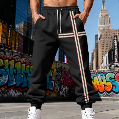 Men'S Fashion Casual Winter Fleece-Lined Stitching Loose Jogging Pants