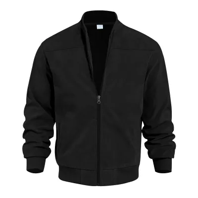 Men'S Fashion Casual Autumn Solid Color Suede Long-Sleeve Loose Zip Coat