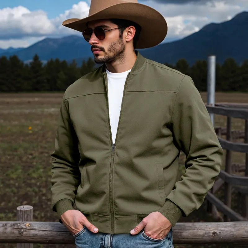 Men'S Fashion Casual Autumn Solid Color Suede Long-Sleeve Loose Zip Coat