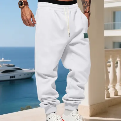 Men'S Fashion Casual Autumn Winter Solid Color Fleece-Lined Pants
