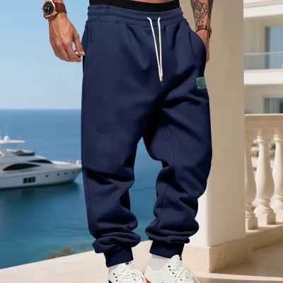 Men'S Fashion Casual Autumn Winter Solid Color Fleece-Lined Pants