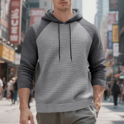 Men'S Fashion Casual Autumn And Winter Jacquard Color Matching Long-Sleeve Loose Hoodies