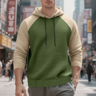 Men'S Fashion Casual Autumn And Winter Jacquard Color Matching Long-Sleeve Loose Hoodies