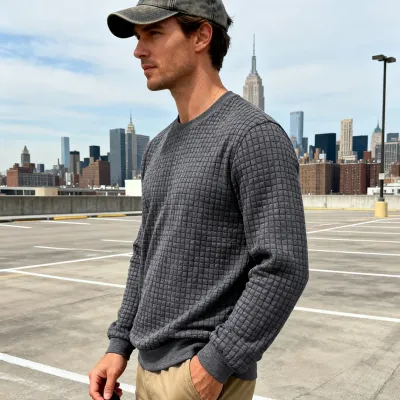 Men'S Fashion Casual Simple Spring And Autumn Jacquard Round Neck Long Sleeve Loose Sweatshirt