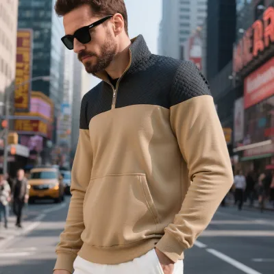 Men'S Fashion Casual Winter Color Block Vertical Collar Zipper Long-Sleeve Sweatshirt