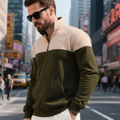 Men'S Fashion Casual Winter Color Block Vertical Collar Zipper Long-Sleeve Sweatshirt