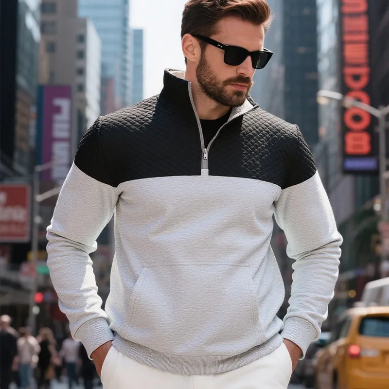Men'S Fashion Casual Winter Color Block Vertical Collar Zipper Long-Sleeve Sweatshirt