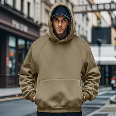 Men'S Fashion Casual Autumn And Winter Solid Color Fleece-Lined Pocket Loose Hoodies