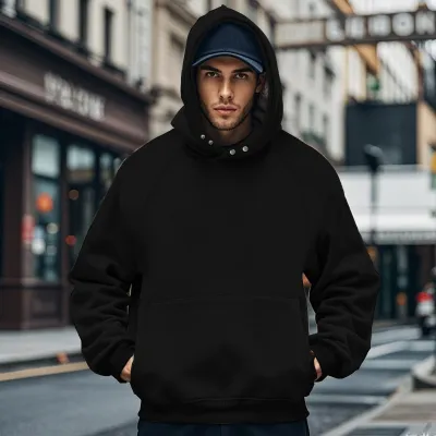 Men'S Fashion Casual Autumn And Winter Solid Color Fleece-Lined Pocket Loose Hoodies