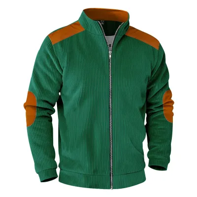 Men'S Fashion Casual Autumn And Winter Stitching Cotton Velvet Collar Zipper Long-Sleeve Coat