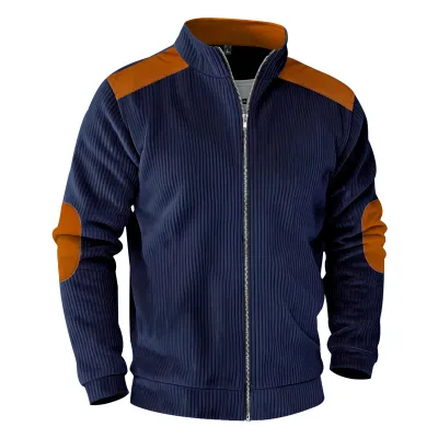 Men'S Fashion Casual Autumn And Winter Stitching Cotton Velvet Collar Zipper Long-Sleeve Coat