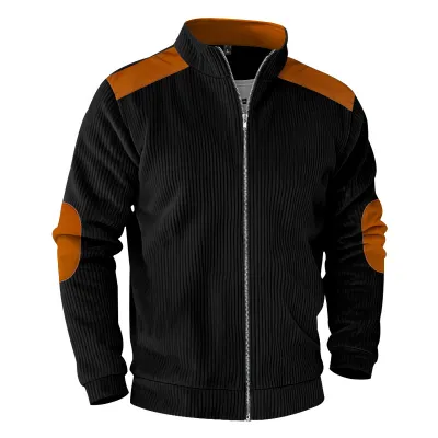 Men'S Fashion Casual Autumn And Winter Stitching Cotton Velvet Collar Zipper Long-Sleeve Coat