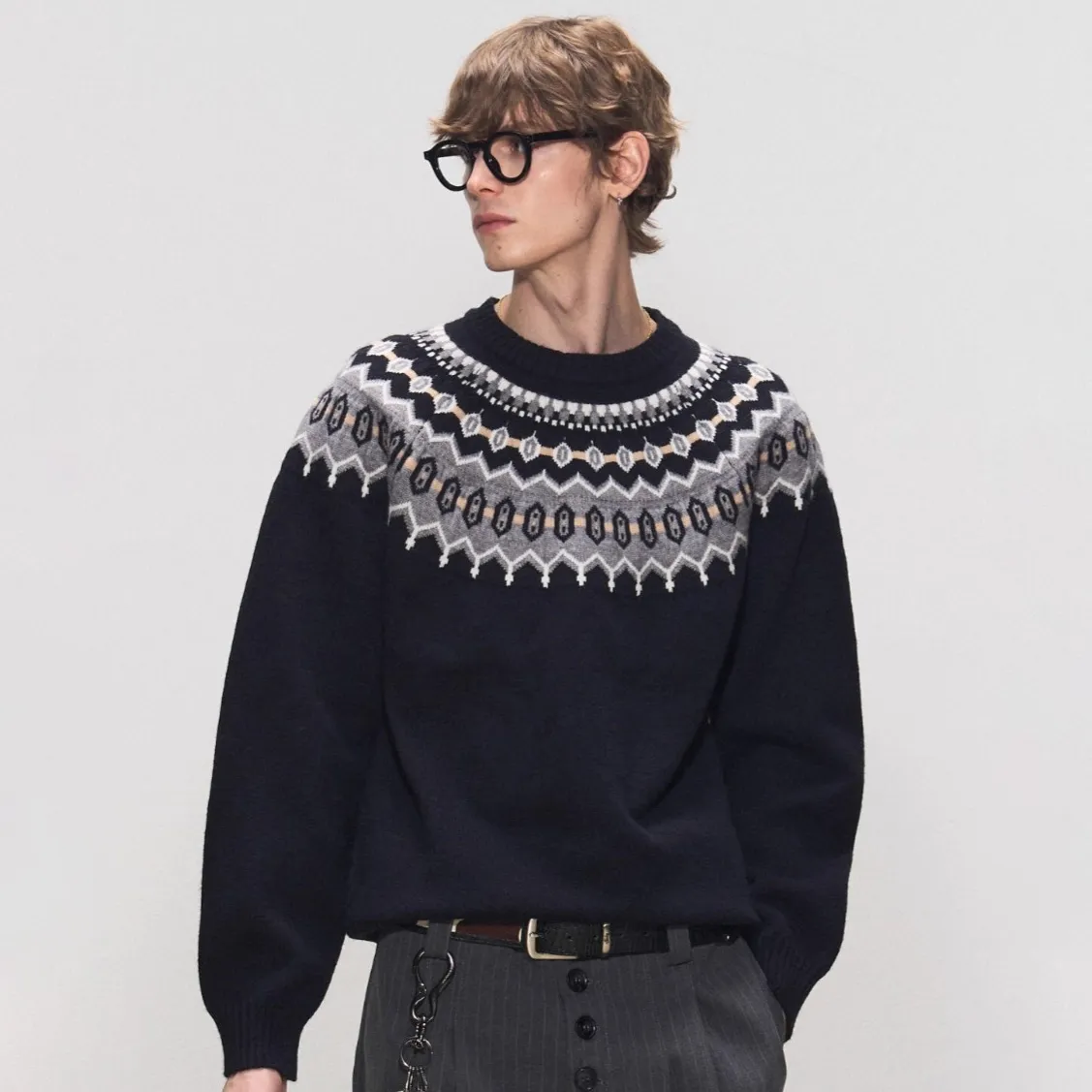 Men'S Fashion Casual Autumn Jacquard Knitted Long-Sleeve Sweater