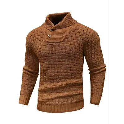 Men'S Fashion Casual Autumn Winter Solid Color Knitted Round Neck Turtleneck Slim-Fit Sweater