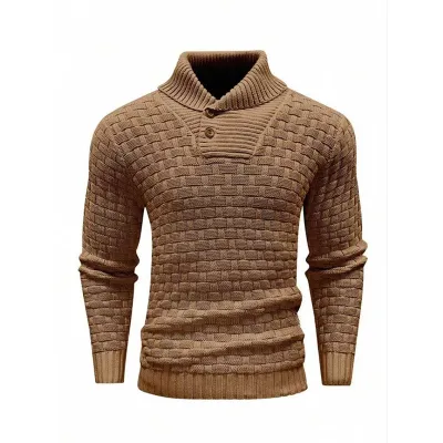 Men'S Fashion Casual Autumn Winter Solid Color Knitted Round Neck Turtleneck Slim-Fit Sweater