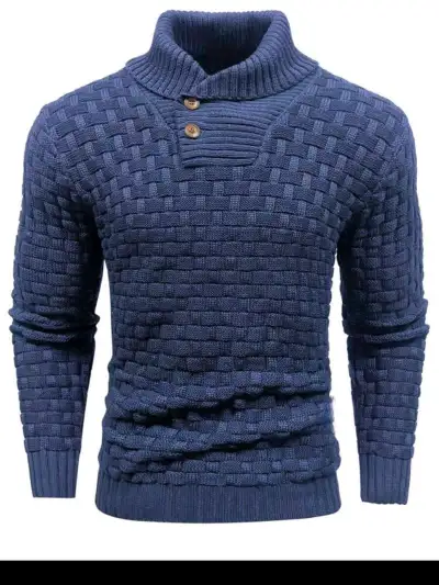 Men'S Fashion Casual Autumn Winter Solid Color Knitted Round Neck Turtleneck Slim-Fit Sweater
