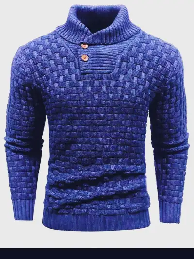 Men'S Fashion Casual Autumn Winter Solid Color Knitted Round Neck Turtleneck Slim-Fit Sweater