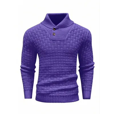Men'S Fashion Casual Autumn Winter Solid Color Knitted Round Neck Turtleneck Slim-Fit Sweater