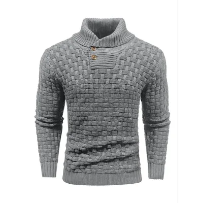 Men'S Fashion Casual Autumn Winter Solid Color Knitted Round Neck Turtleneck Slim-Fit Sweater