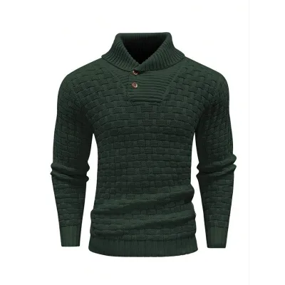 Men'S Fashion Casual Autumn Winter Solid Color Knitted Round Neck Turtleneck Slim-Fit Sweater