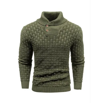 Men'S Fashion Casual Autumn Winter Solid Color Knitted Round Neck Turtleneck Slim-Fit Sweater