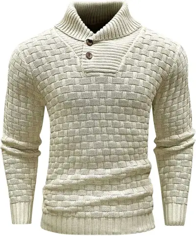 Men'S Fashion Casual Autumn Winter Solid Color Knitted Round Neck Turtleneck Slim-Fit Sweater