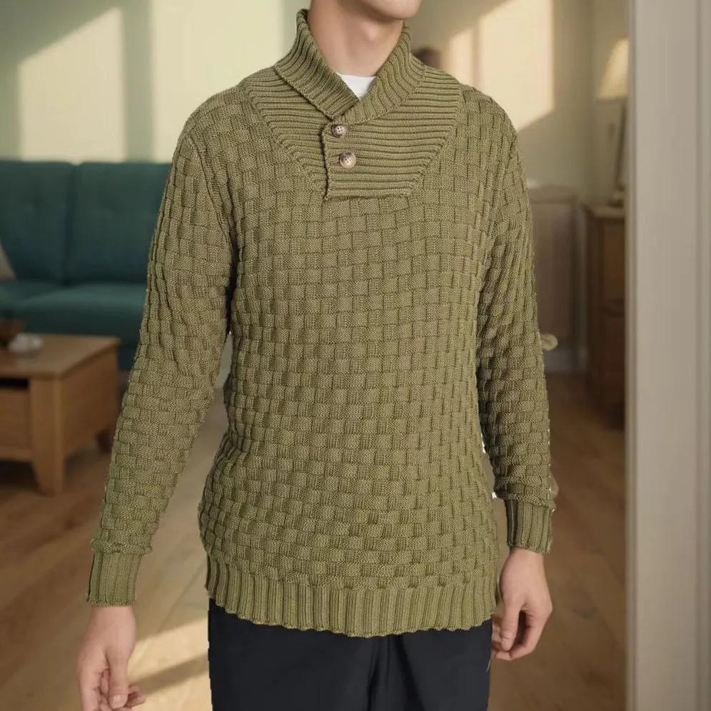 Men'S Fashion Casual Autumn Winter Solid Color Knitted Round Neck Turtleneck Slim-Fit Sweater