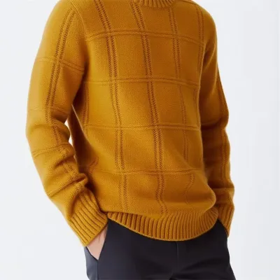 Men'S Fashion Casual Autumn Winter Solid Color Round Neck Plaid Jacquard Loose Knitted Sweater