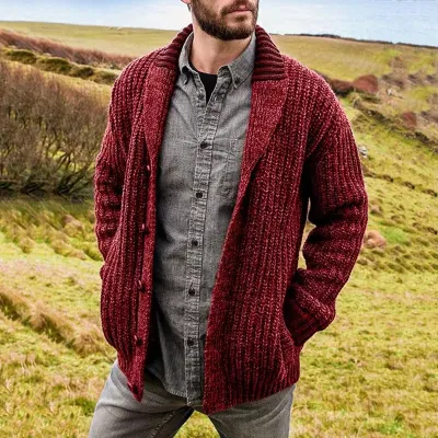 Men'S Fashion Casual Autumn And Winter Solid Color Long Sleeve Knitted Sweater Coat