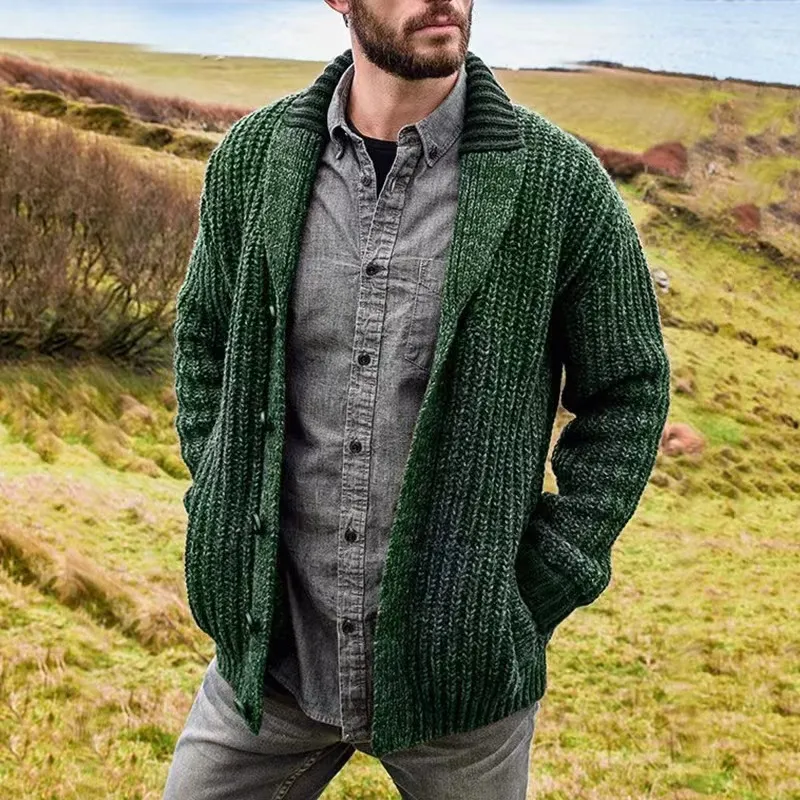 Men'S Fashion Casual Autumn And Winter Solid Color Long Sleeve Knitted Sweater Coat