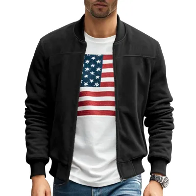 Men'S Fashion Casual Spring And Autumn Solid Color Suede Thin Collar Zipper Long-Sleeve Coat