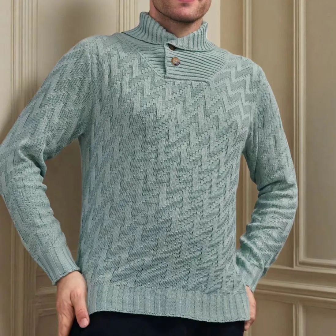 Men'S Fashion Casual Autumn Winter Solid Color Round Neck Slim-Fit Knitted Sweater