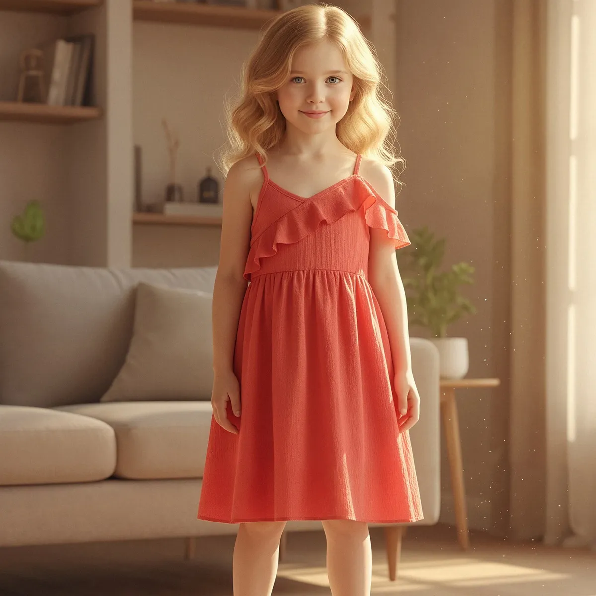 Kids Girls Fashion Casual Summer Solid Color Sleeveless Ruffled Loose