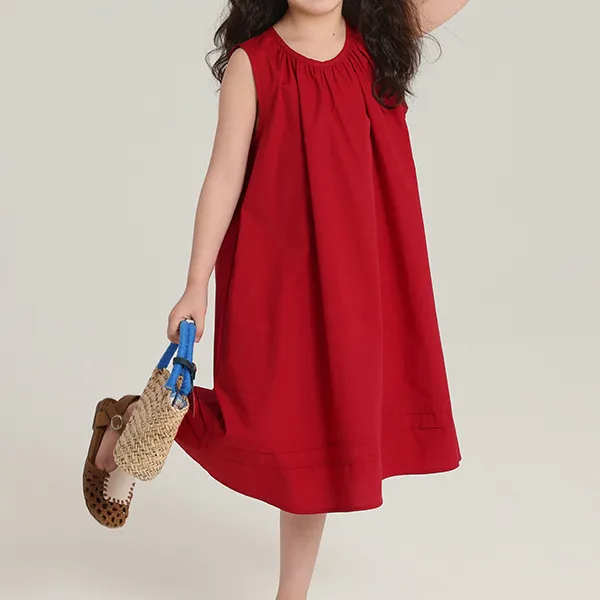 Kids Girls' Fashion Casual Summer Solid Color Sleeveless Thin Cotton Loose Dress