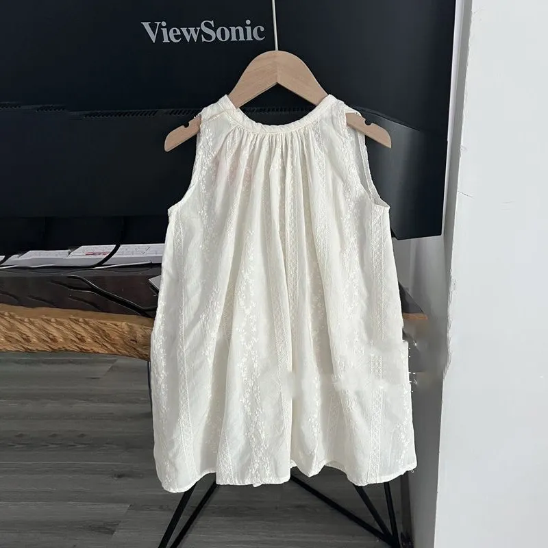 Kids Girl'S Fashion Summer Solid Color Loose Sleeveless Dress