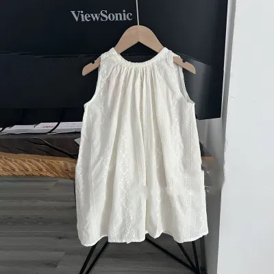 Kids Girl'S Fashion Summer Solid Color Loose Sleeveless Dress