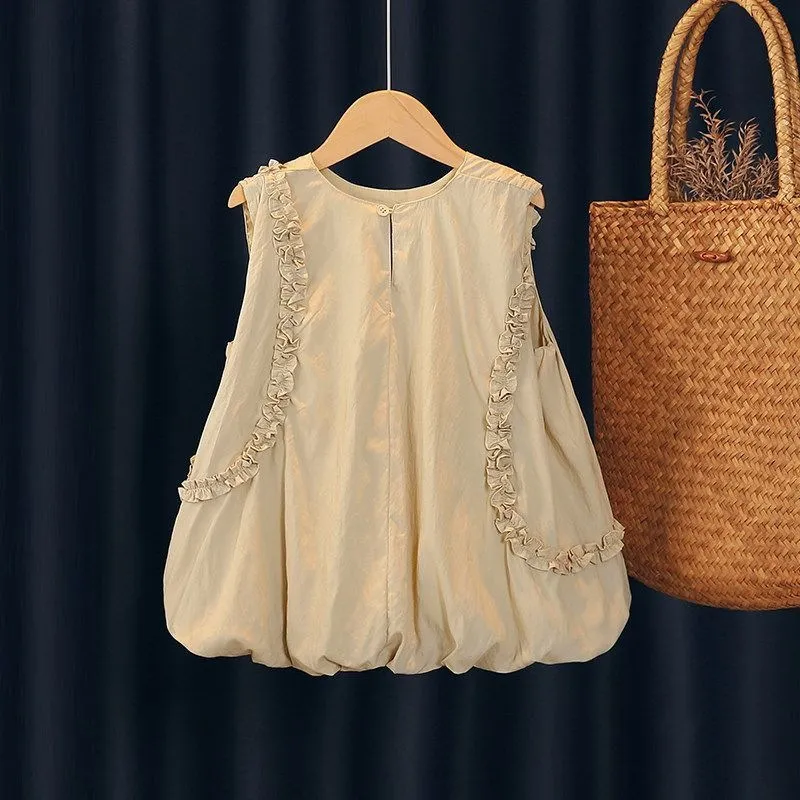 Kids Girls Fashion Casual Summer Solid Color Sleeveless Dress