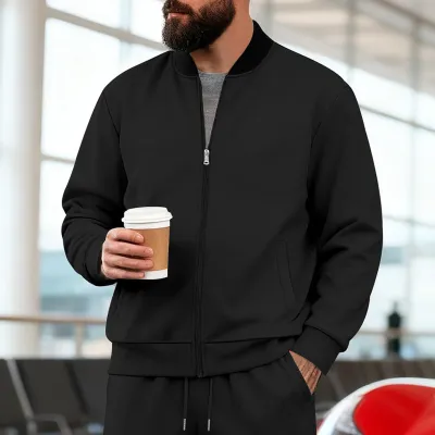 Men'S Fashion Casual Spring And Autumn Collar Zipper Long-Sleeve Loose Coat
