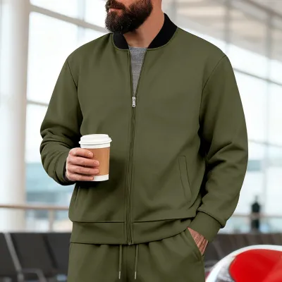 Men'S Fashion Casual Spring And Autumn Collar Zipper Long-Sleeve Loose Coat