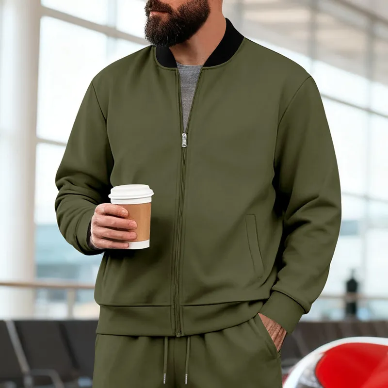 Men'S Fashion Casual Spring And Autumn Collar Zipper Long-Sleeve Loose Coat