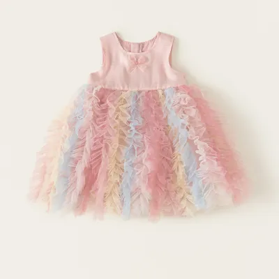 Kids Girls Fashion Elegant Sleeveless Mesh Bow Dress