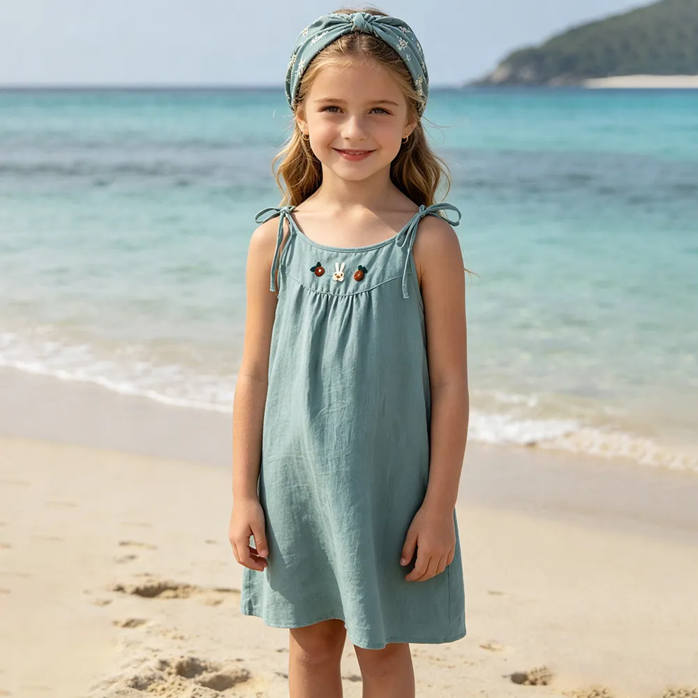 Kids Girls' Fashion Casual Cotton And Linen Embroidered With Strap Dress