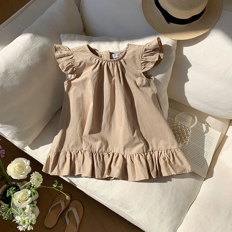 Kids Girls Fashion Casual Summer Solid Color Sleeveless Dress