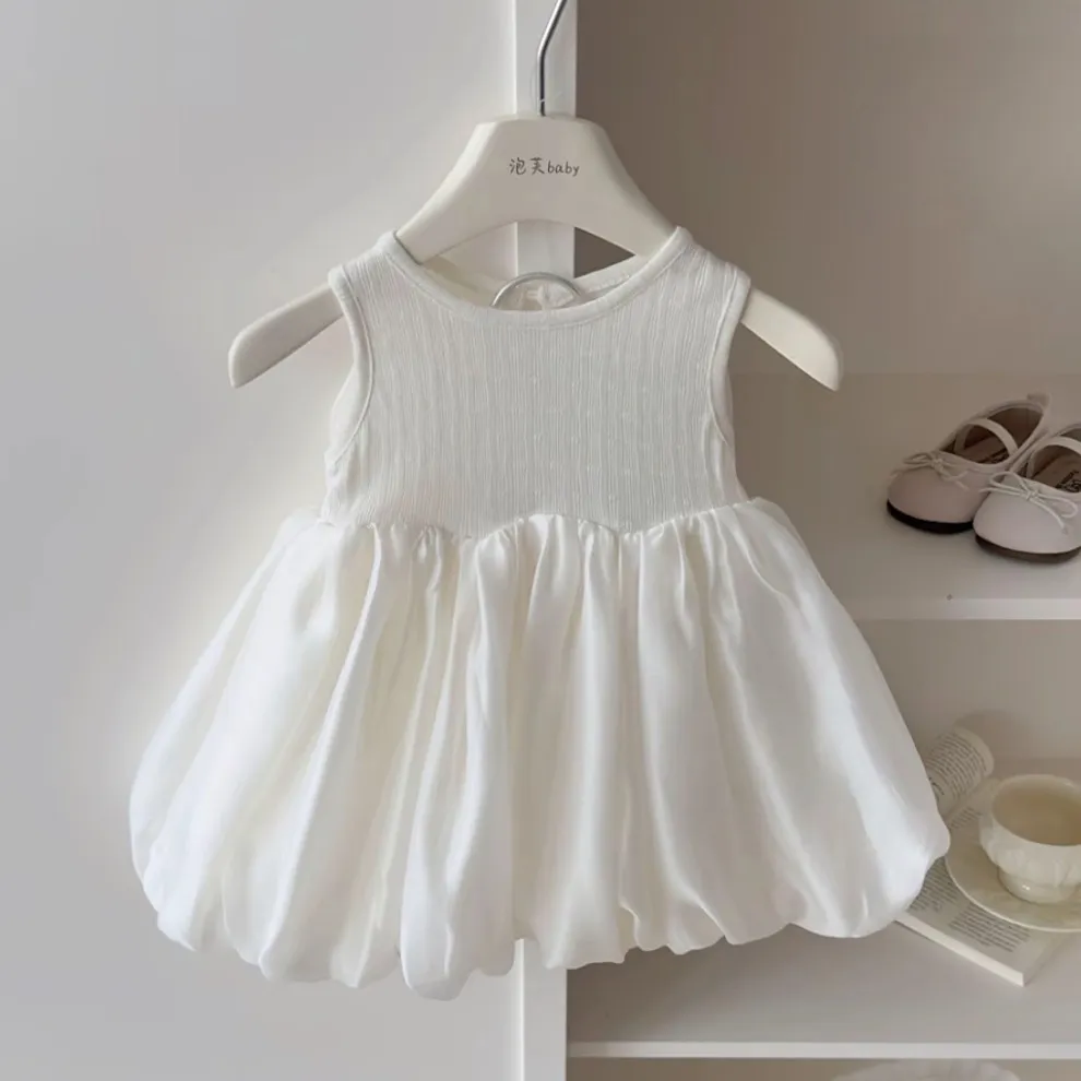 Kids Girl'S Fashion Casual Solid Color Sleeveless Bow Dress