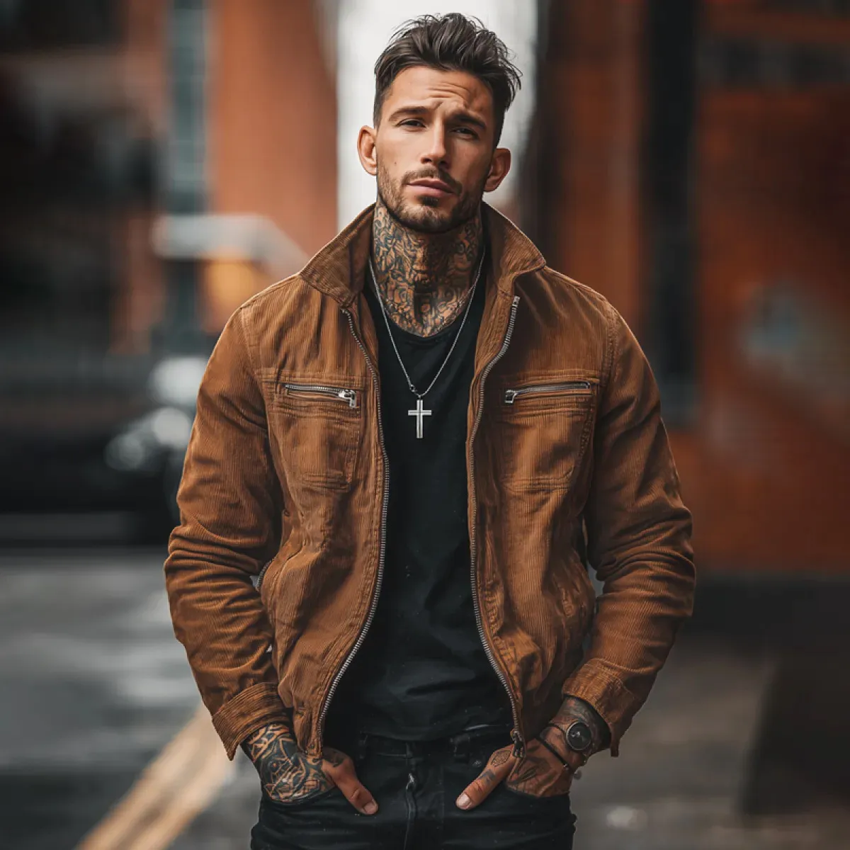 Men'S Fashion Casual Retro Autumn And Winter Solid Color Corduroy Pocket Lapel Long Sleeve Coat
