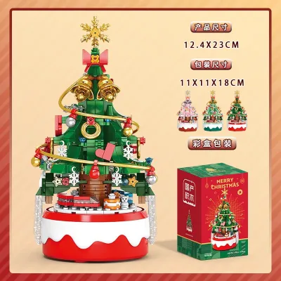 Christmas Tree Eight Music Box High Building Blocks Santa Claus Snowman Assembled Toys
